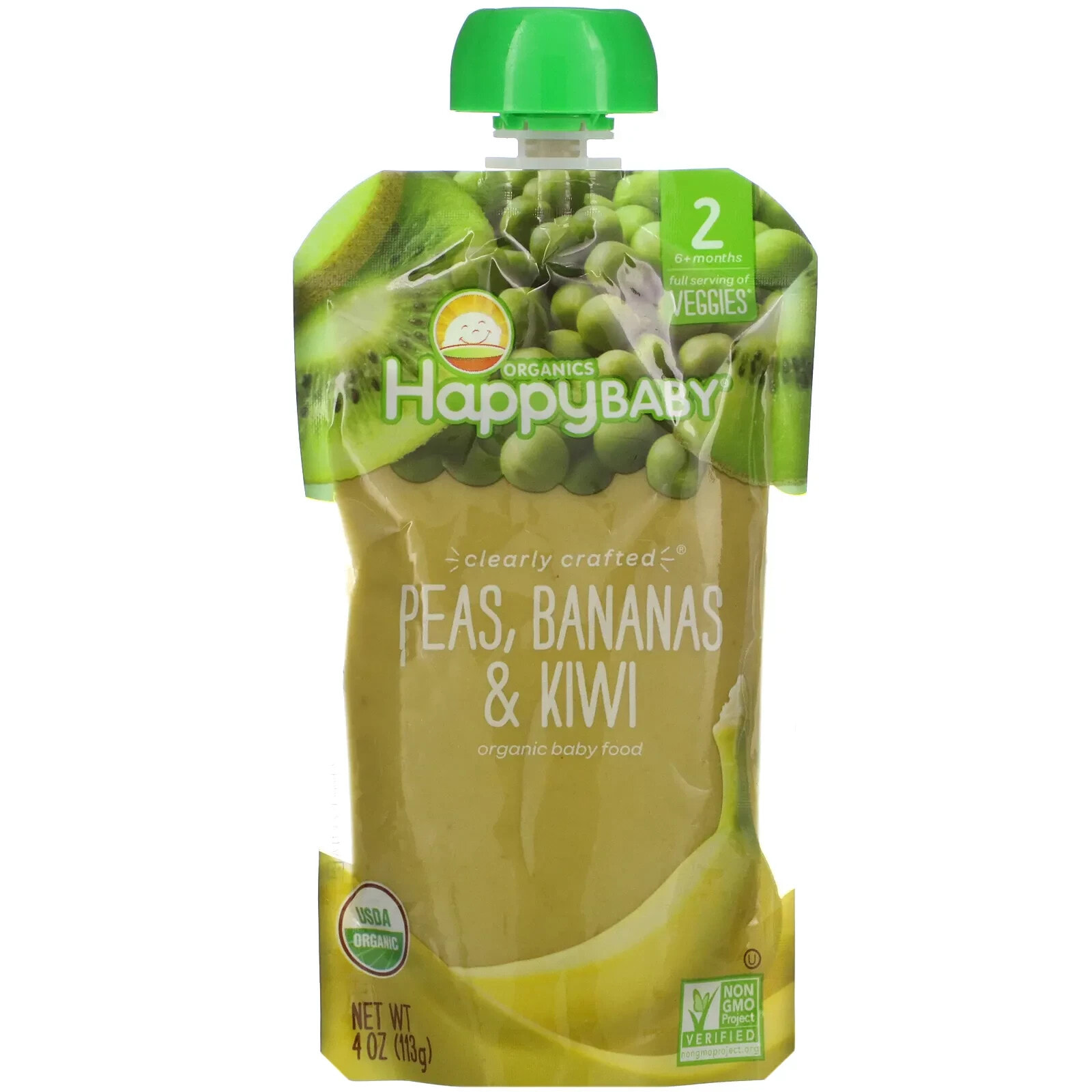 Happy Baby, Organic Baby Food, 6+ Months, Peas, Bananas & Kiwi, 4 oz (113 g)