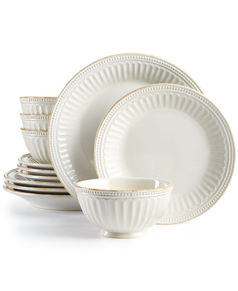 French Perle Groove Ice Blue 12-Piece Dinnerware Set, Service for 4, Created for Macy's