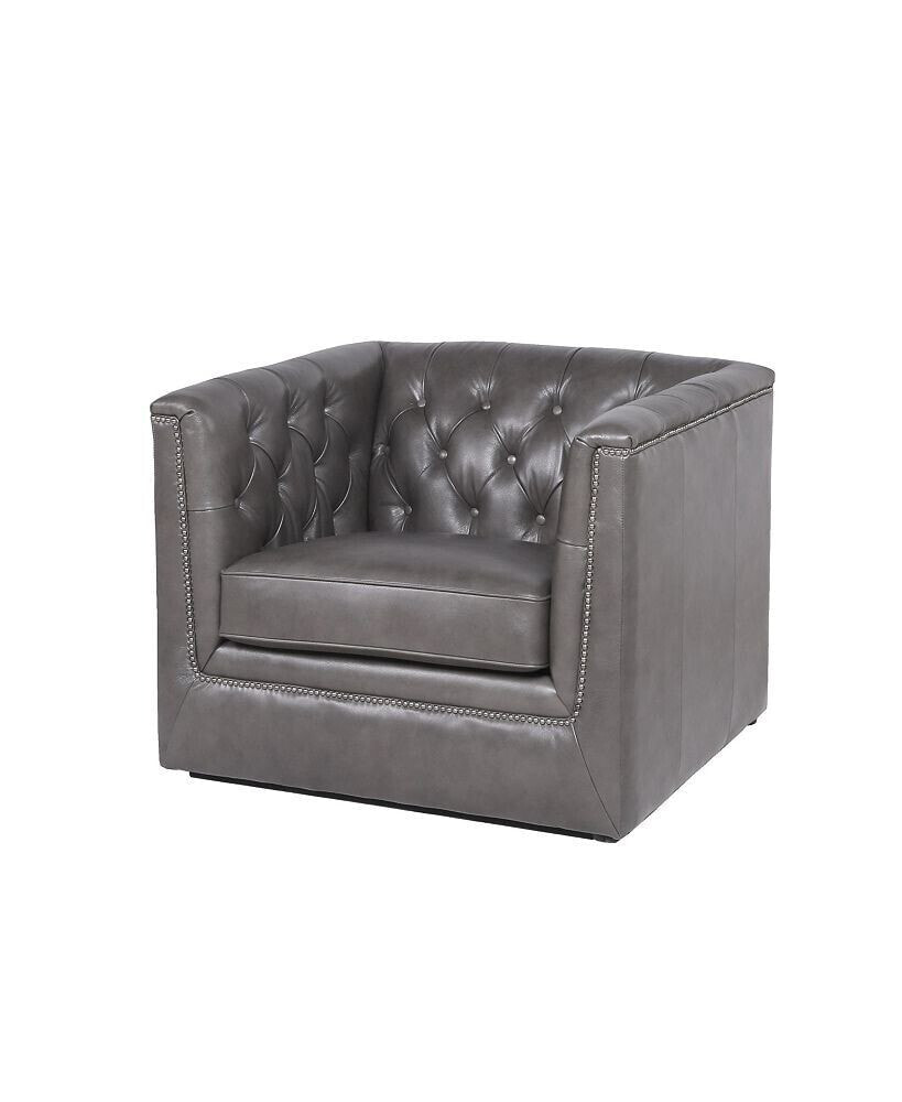 Helaire Tufted Leather Armchair  in Charcoal Gray