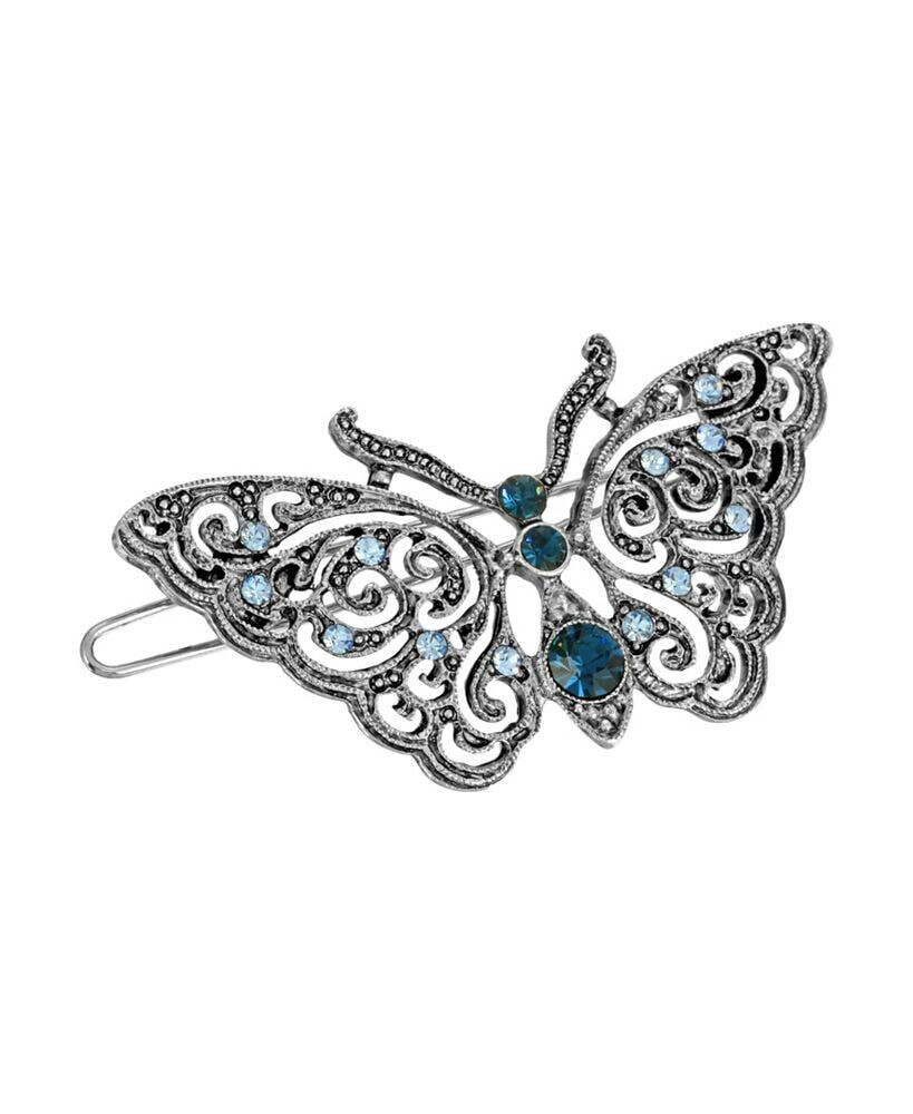 Women's Silver-Tone Montana Crystal Butterfly Barrette