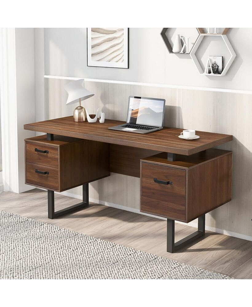 Simplie Fun home Office Computer Desk with Drawers/Hanging Letter-size Files, 59 inch Writing Study Table