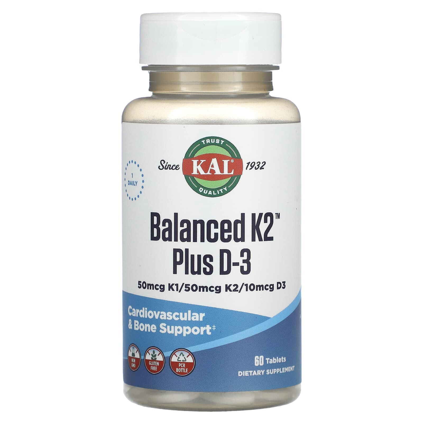 KAL, Balanced K2 Plus D3, 60 Tablets