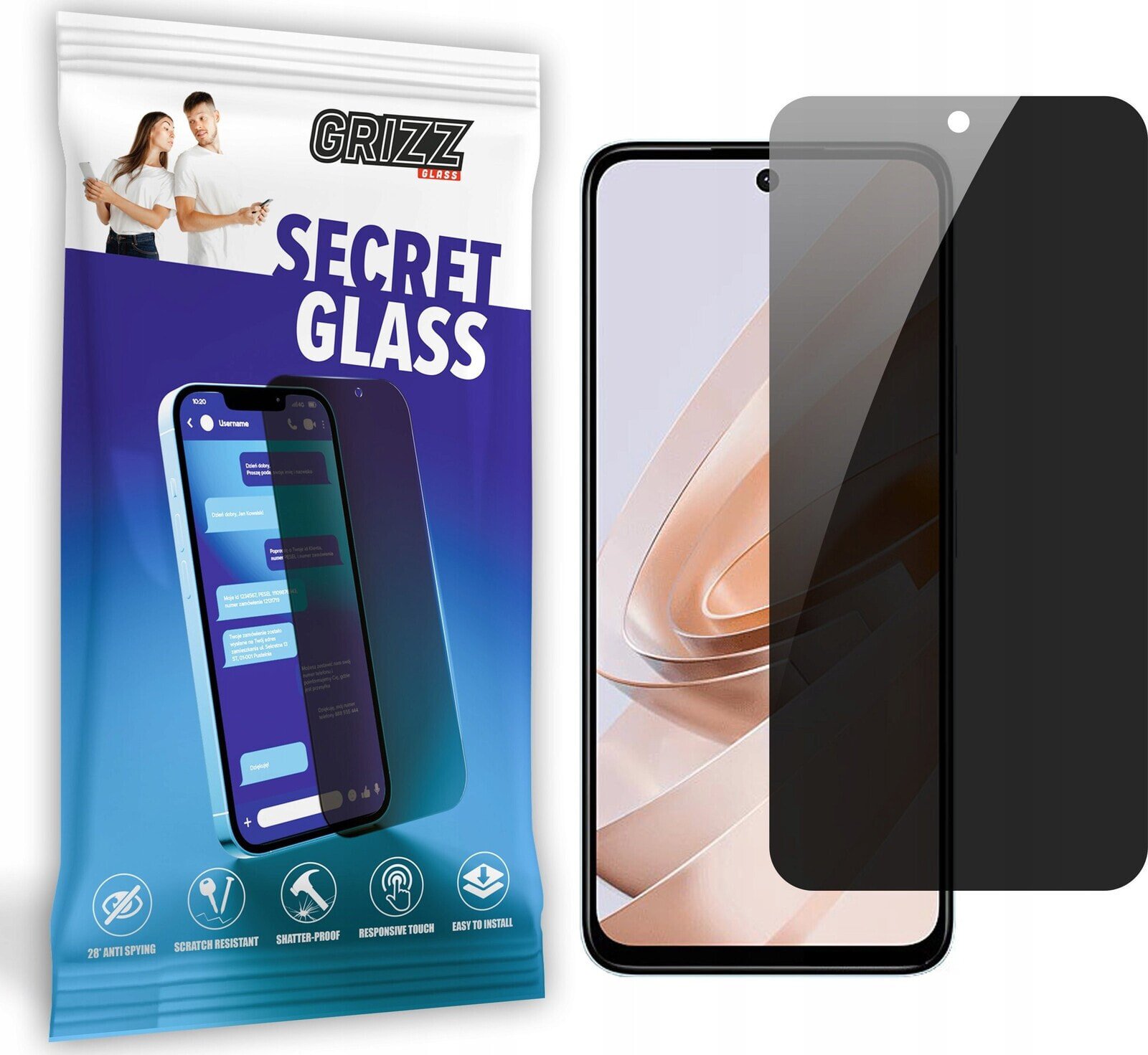 GrizzGlass Szkło prywatyzujące GrizzGlass SecretGlass do Xiaomi Redmi Note 13R