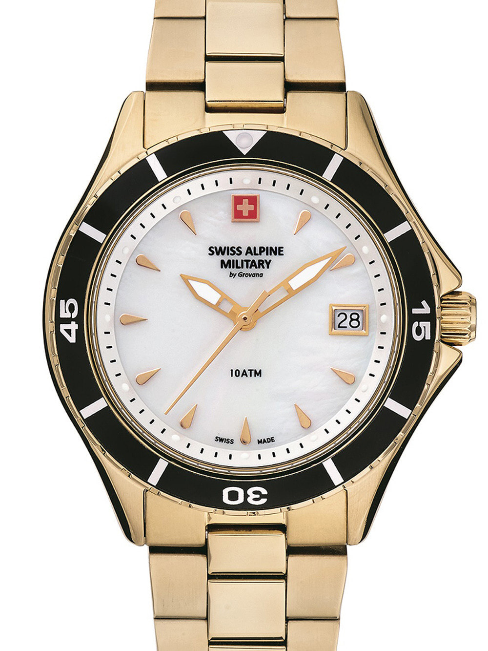 Женские наручные кварцевые часы Swiss Alpine Military  ремешок из нержавеющей стали. Водонепроницаемость-10 АТМ. Прочное, минеральное стекло. Окошко с датой.