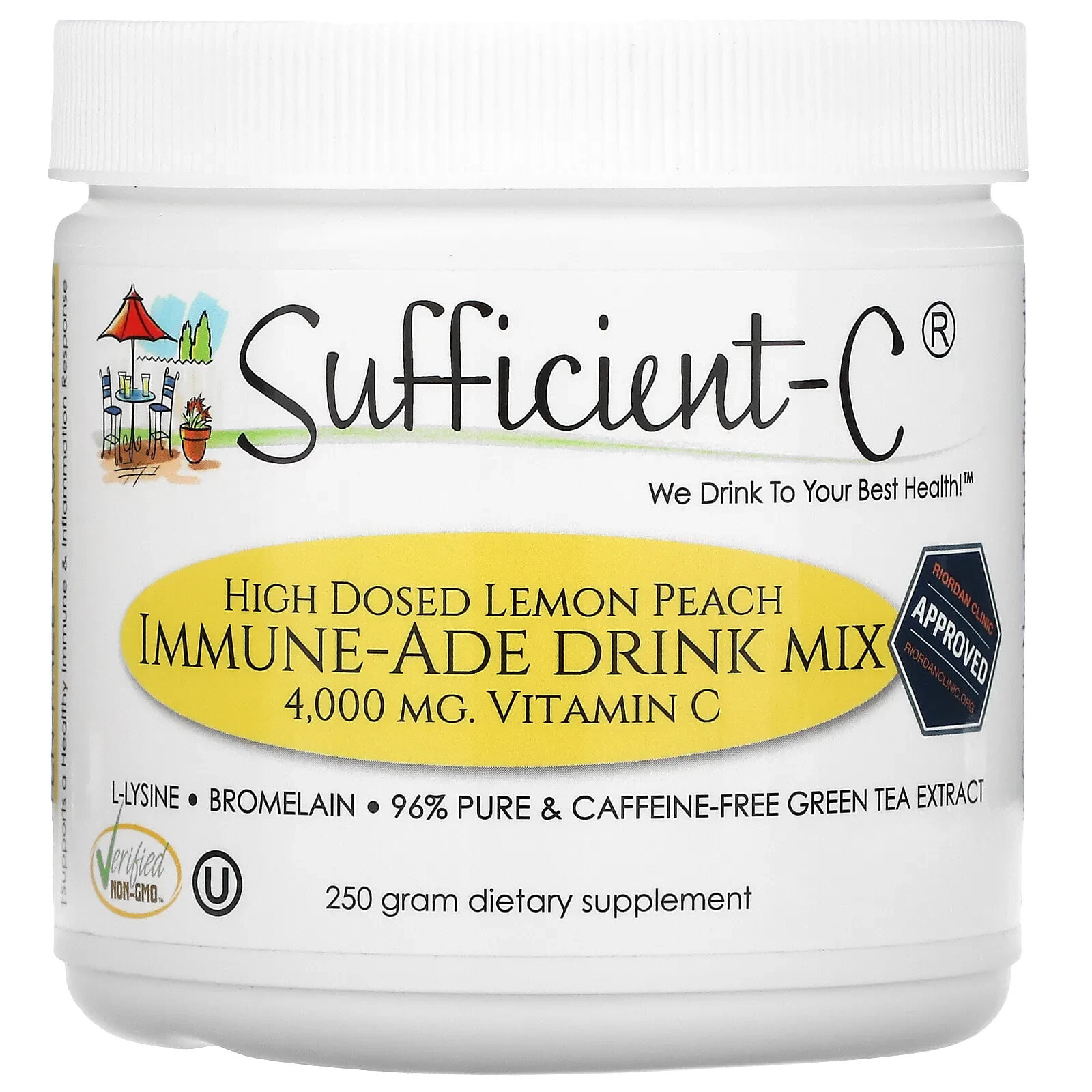 Sufficient C, High Dosed Immune-Ade Drink Mix, Lemon Peach, 4,000 mg, 125 g