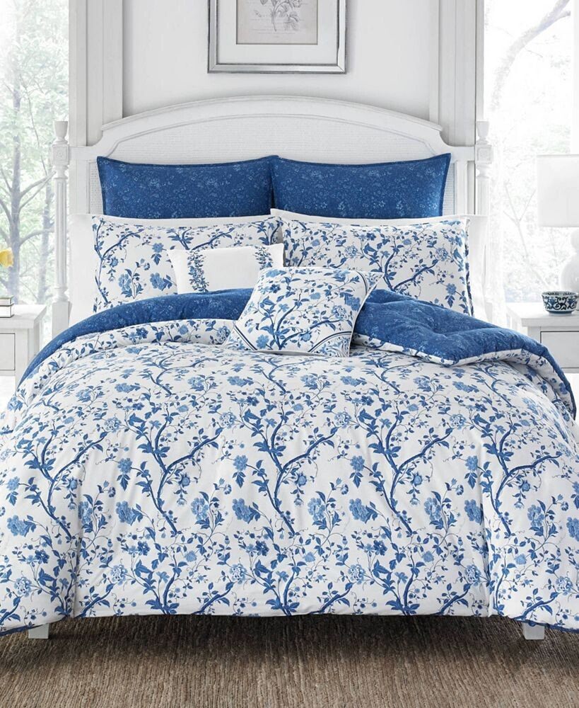 Laura Ashley elise Cotton Reversible 7 Piece Duvet Cover Set, Full/Queen