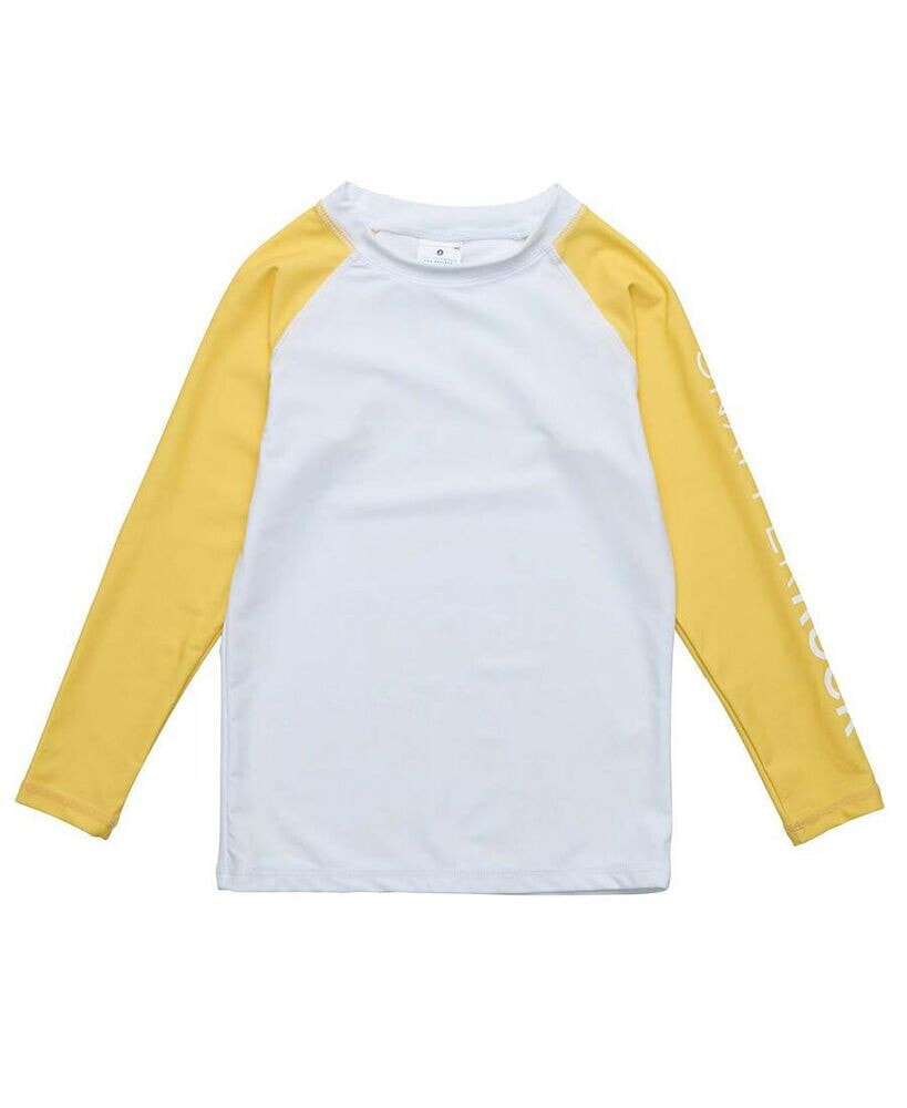 Snapper Rock toddler, Child Boys White Yellow Sleeve Sustainable LS Rash Top