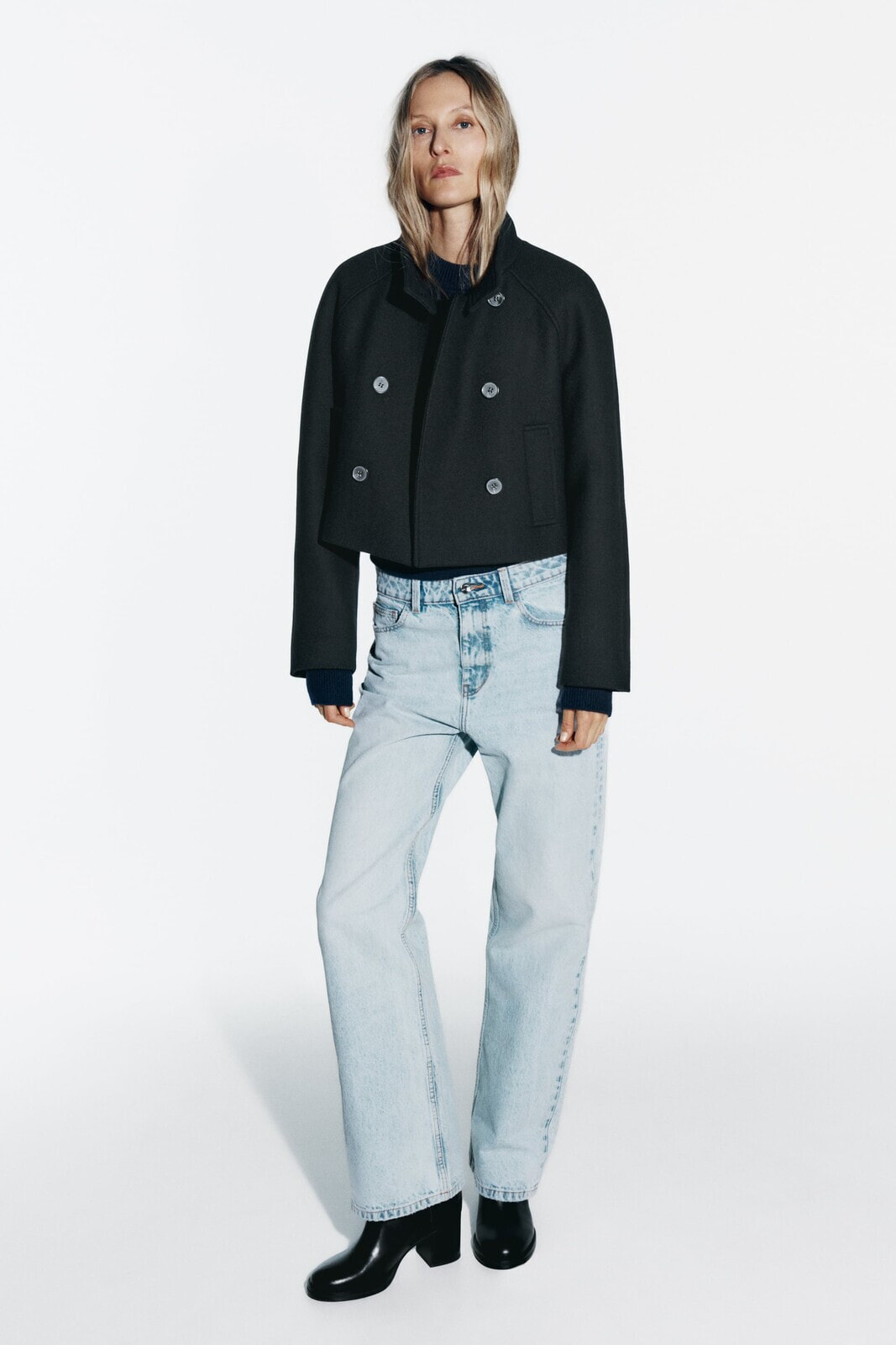 Wool blend double-breasted cropped jacket