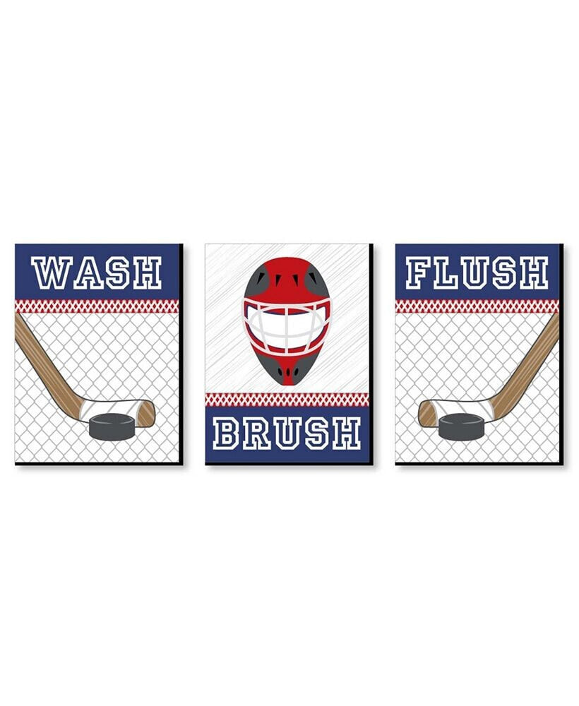 Big Dot of Happiness shoots & Scores - Hockey Wall Art 7.5 x 10 in - Set of 3 Signs Wash Brush Flush