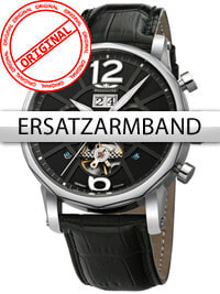 Ремешок или браслет для часов Perigaum Replacement Strap Leather P-1111 Black Silver Clasp 24 mm