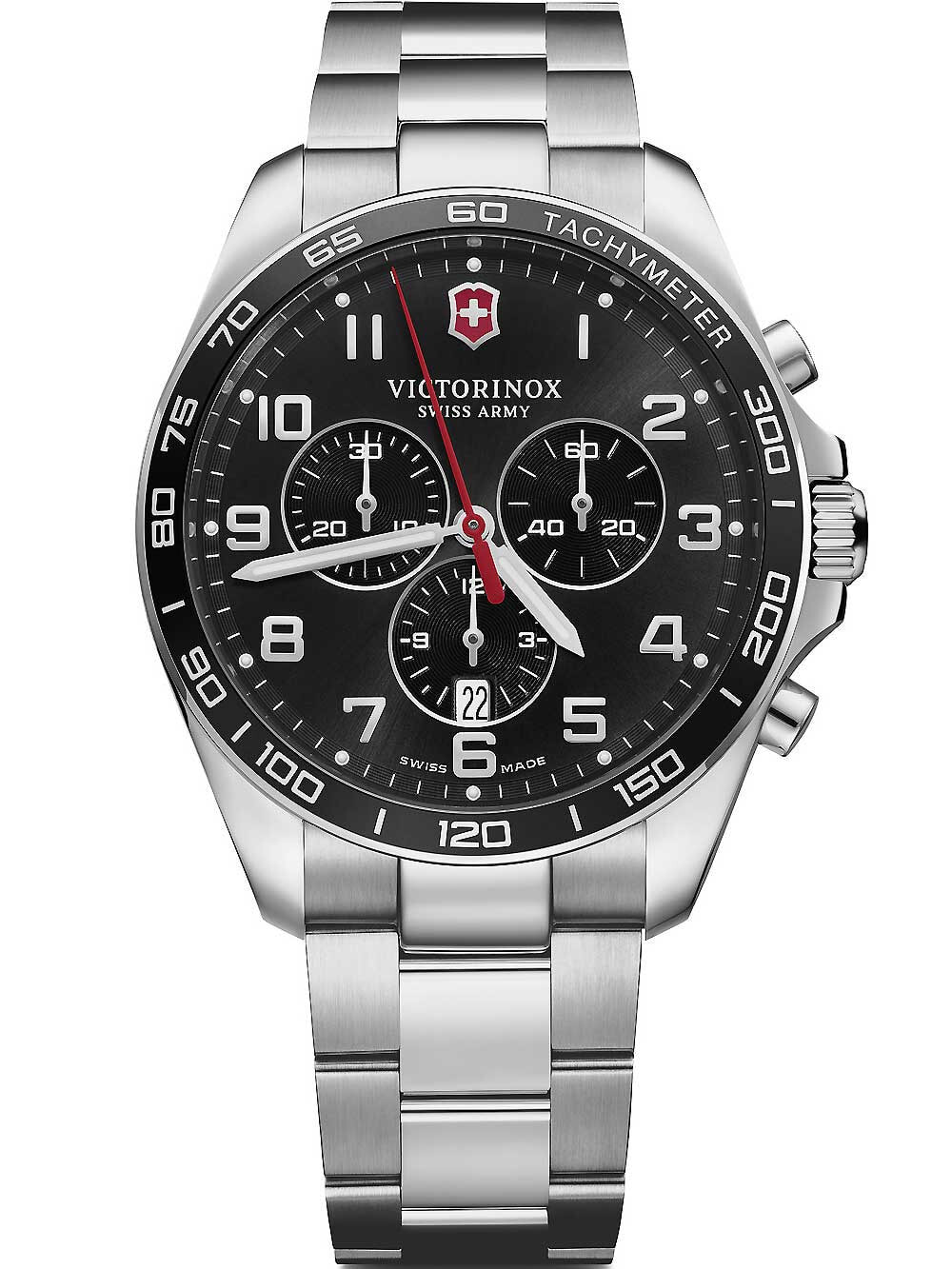 Мужские наручные часы с серебристым браслетом Victorinox 241899 Fieldforce chronograph 42mm 10ATM