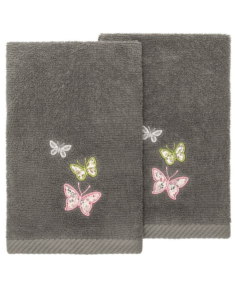 Linum Home textiles Turkish Cotton Mariposa Embellished Fingertip Towel Set, 2 Piece
