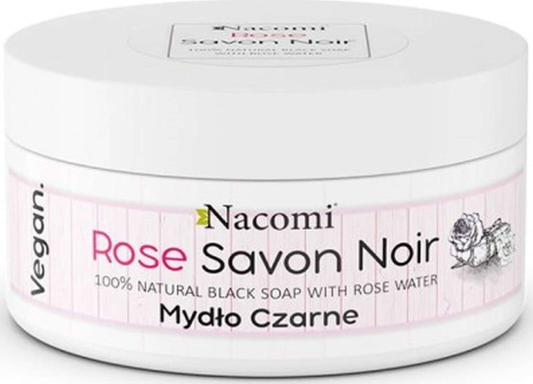Nacomi Rose Savon Noir Natural Black Soap Отшелушивающее черное мыло для душа с розовой водой 125 г