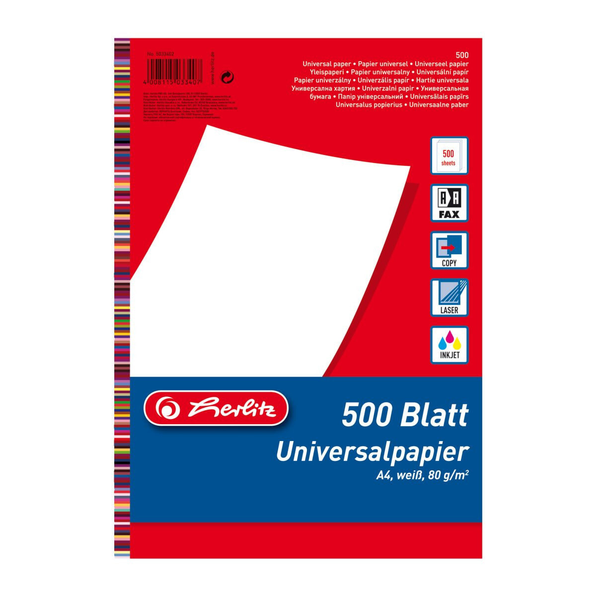 Herlitz 5033402 бумага для печати A4 (210x297 мм) 500 листов Белый