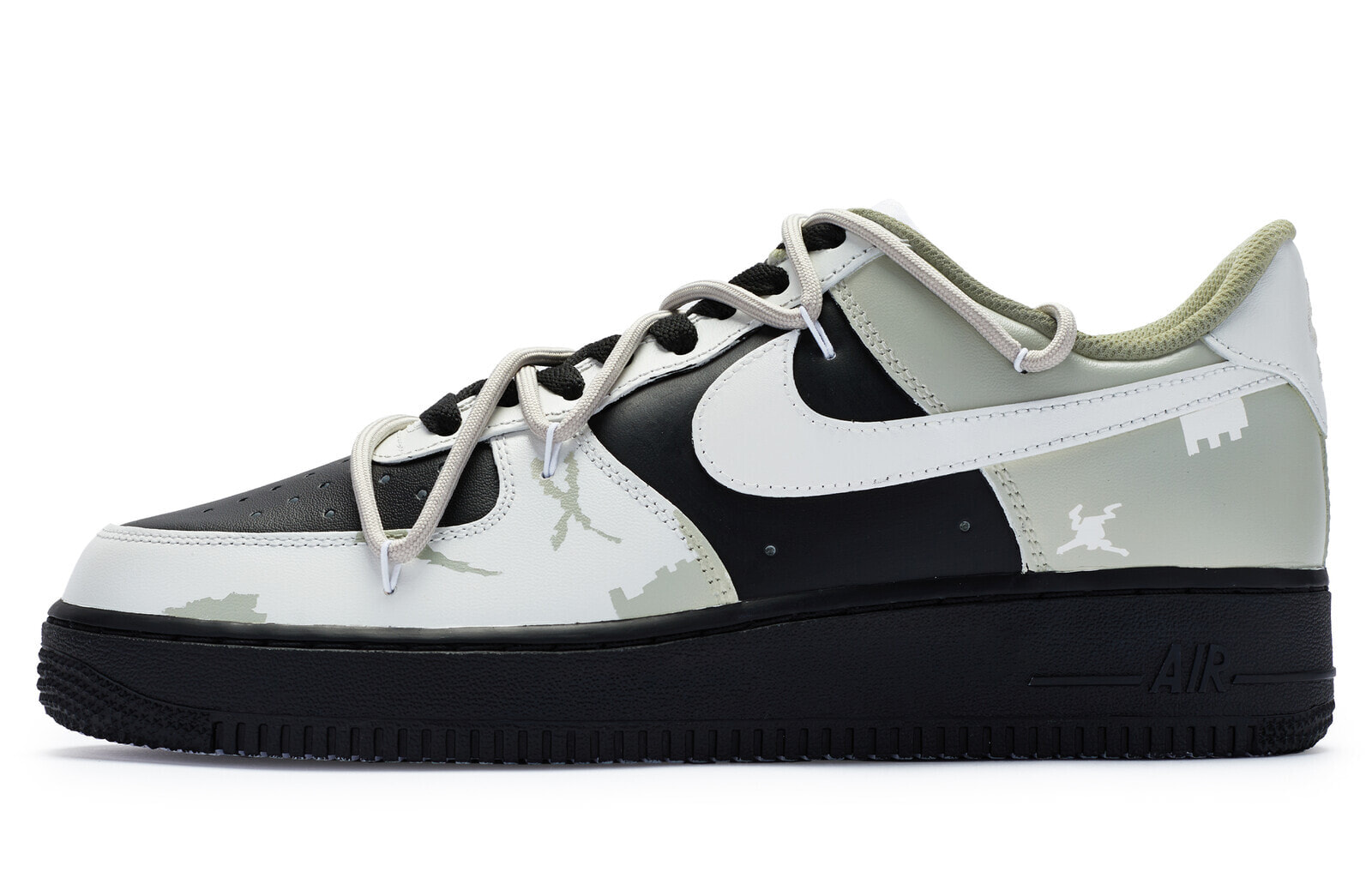 【定制球鞋】 Nike Air Force 1 Low 数码军事迷彩 手绘喷绘 低帮 板鞋 男款 黑绿灰 / Кроссовки Nike Air Force 1 Low CW2288-111