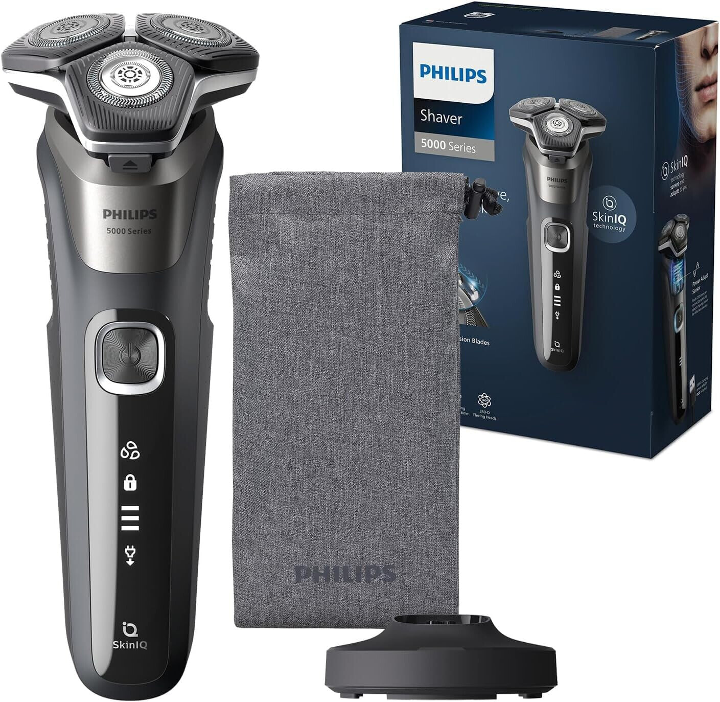 Philips Shaver Series 5000 - Men's Electric Wet and Dry Shaver with Fold-Out Trimmer, Cleaning Station, Cleaning Cartridge & Travel Case (Model S5898/50)