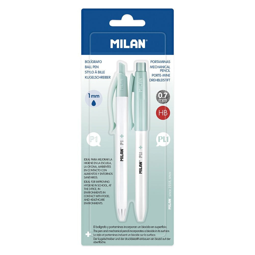 MILAN Blister Pack 1 P1 Blue Ink Pen+1 Pl1 0.7 mm Mechanical Pencil+Edition Series