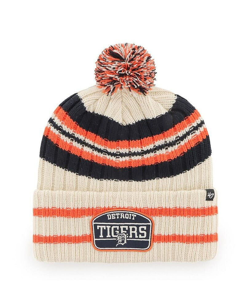 Men's Natural Detroit Tigers Home Patch Cuffed Knit Hat with Pom