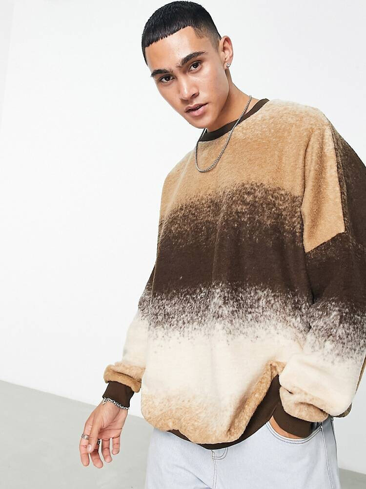 ASOS DESIGN – Super-Oversize-Sweatshirt in gebürstetem Braun mit Farbverlauf