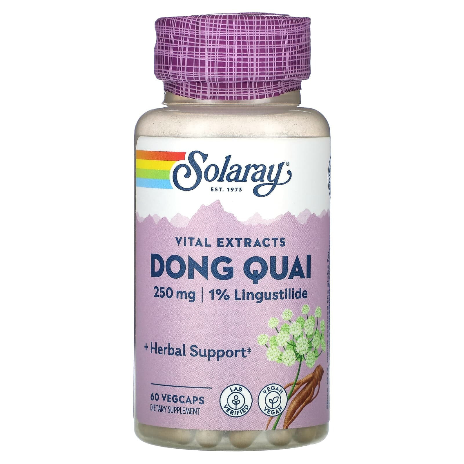 Solaray, Vital Extracts, Dong Quai, 250 мг, 60 растительных капсул