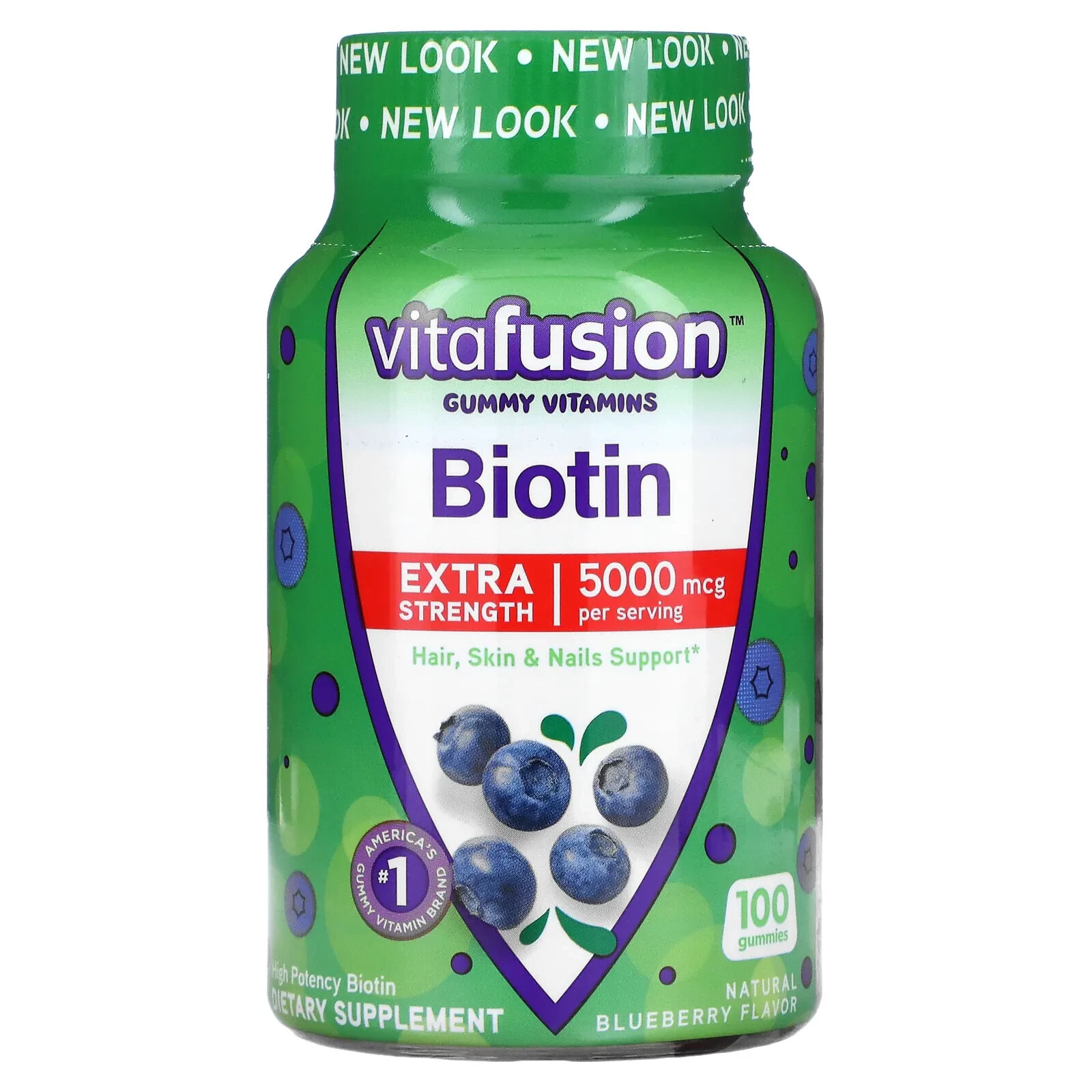 Biotin, Extra Strength, Natural Blueberry, 5,000 mcg, 100 Gummies (2,500 mcg per Gummy)