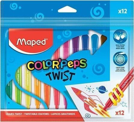 Набор цветных карандашей для рисования Maped Kredki Twist świecowe wykręcane 12 kolorów MAPED