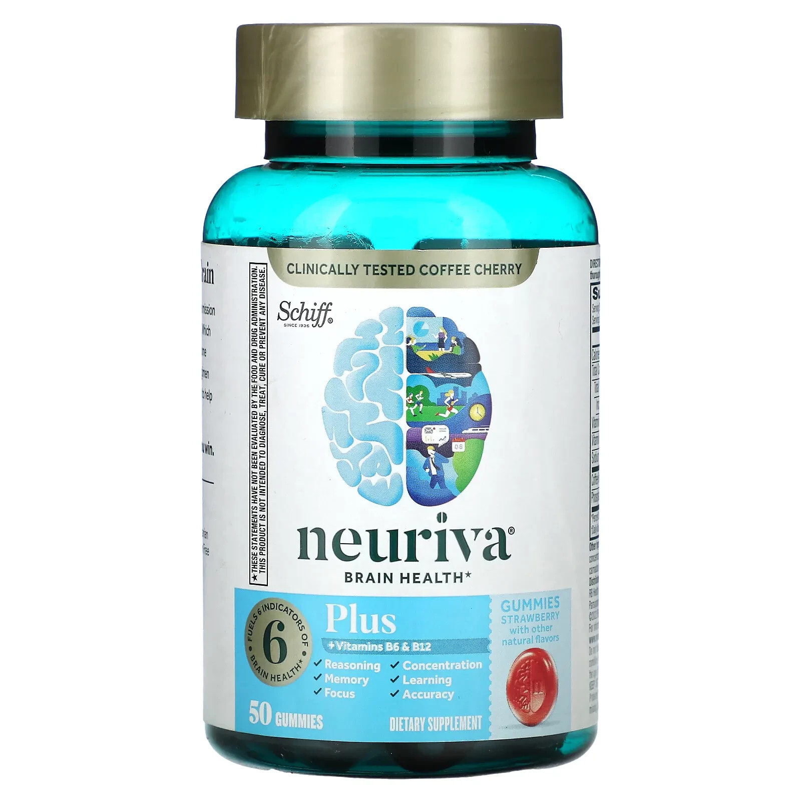 Neuriva Brain Health, Plus Vitamins B6 & B12, Strawberry, 50 Gummies