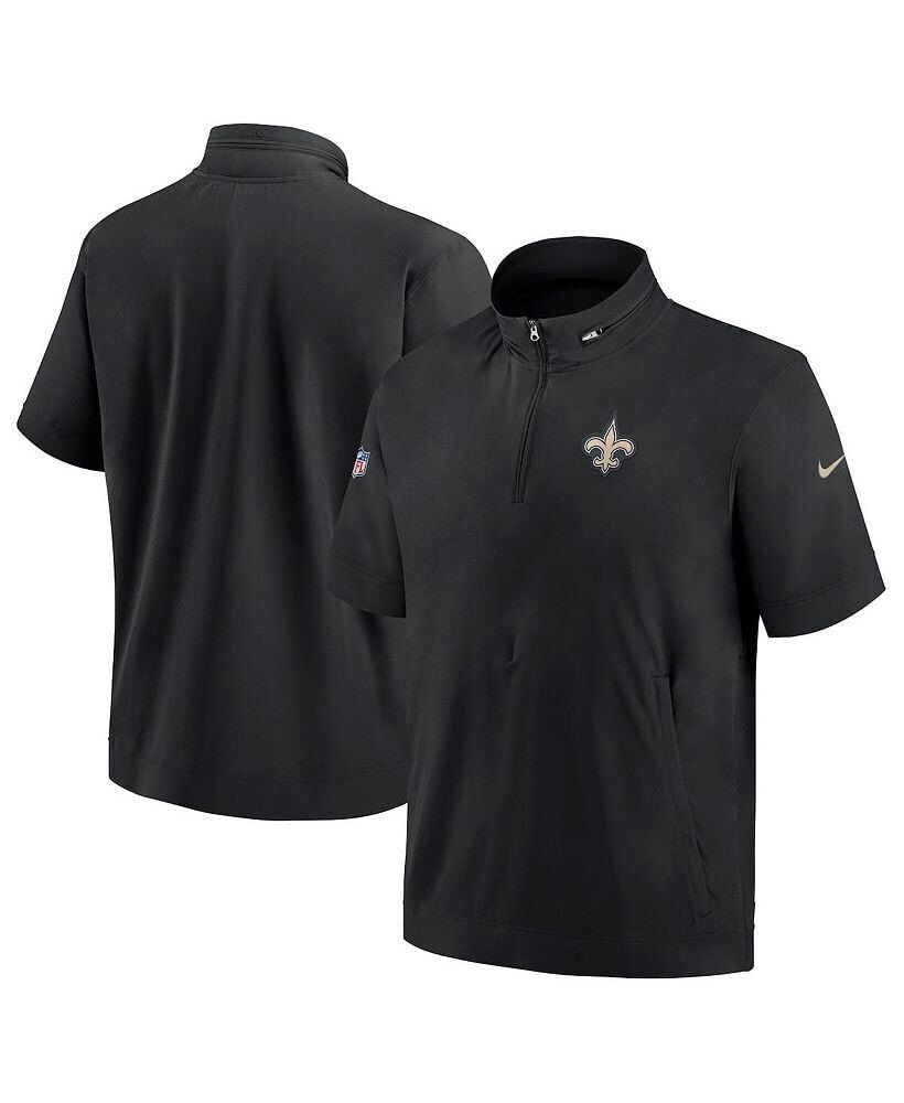 Nike men's Black New Orleans Saints Sideline Coach Short Sleeve Hoodie Quarter-Zip Jacket