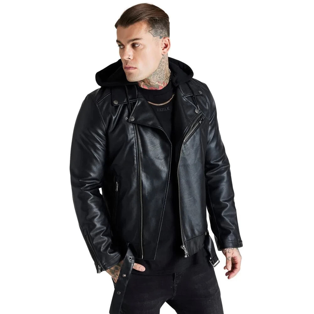 SIKSILK Hooded Detail Biker Jacket