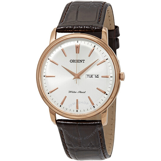 Мужские наручные часы с коричневым кожаным ремешком Orient Capital White Dial Mens Watch FUG1R005W6