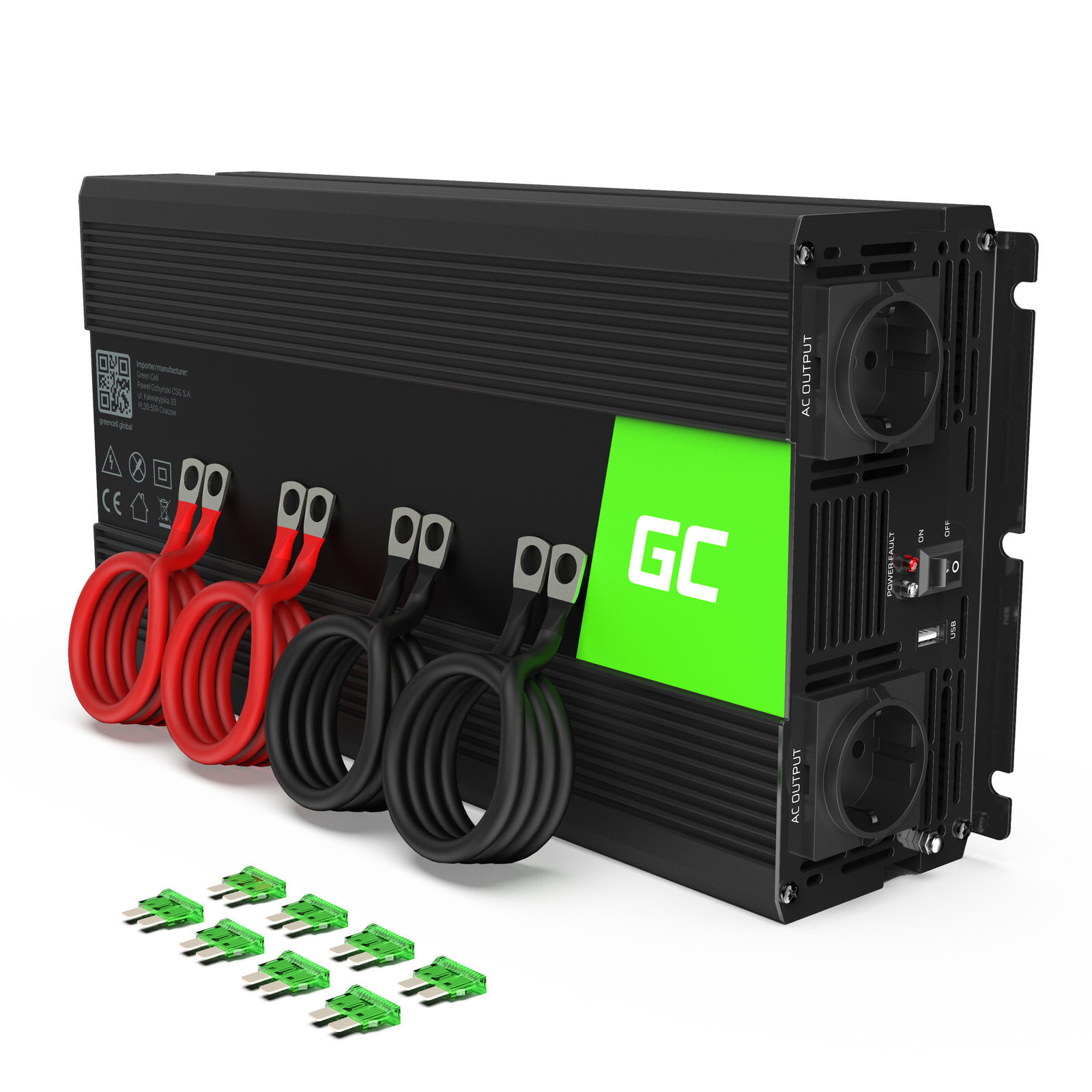 Green Cell INV12 адаптер питания / инвертор Авто 3000 W Черный