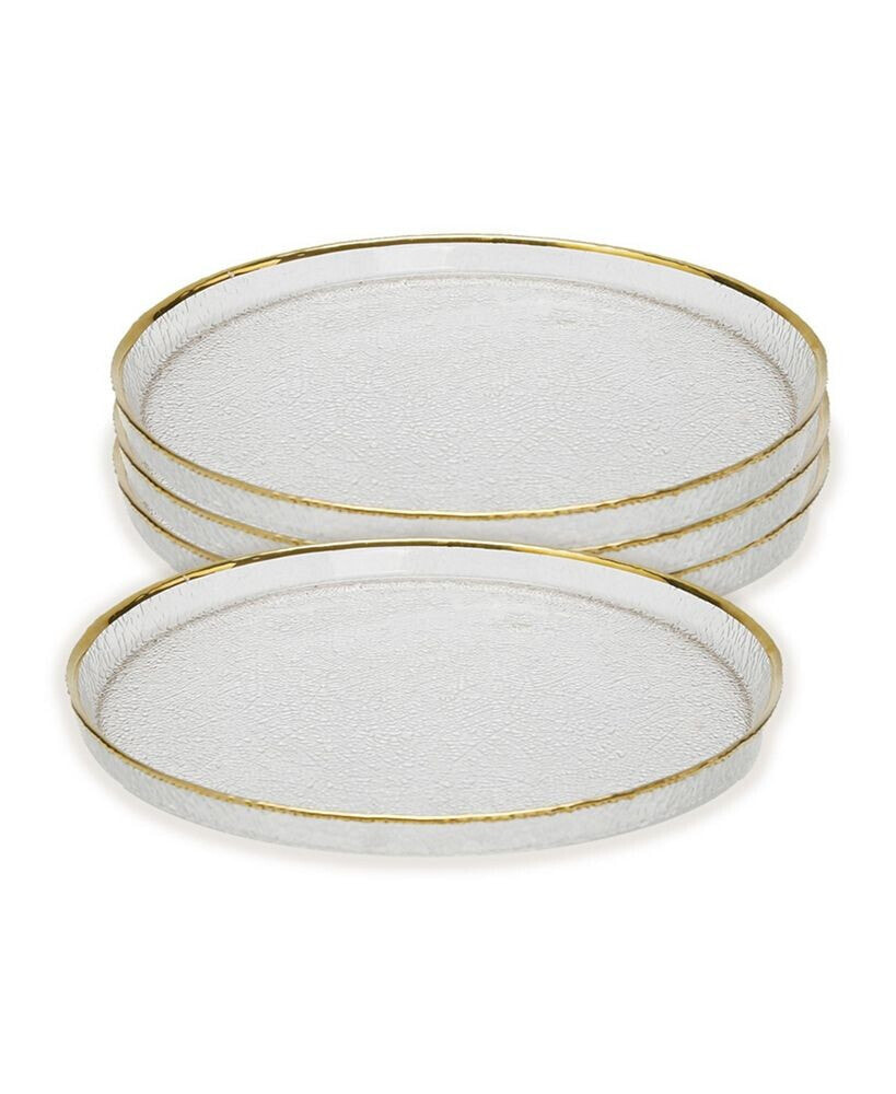 Classic Touch pebbled Glass Salad Plates Raised Rim with Border, Set of 4