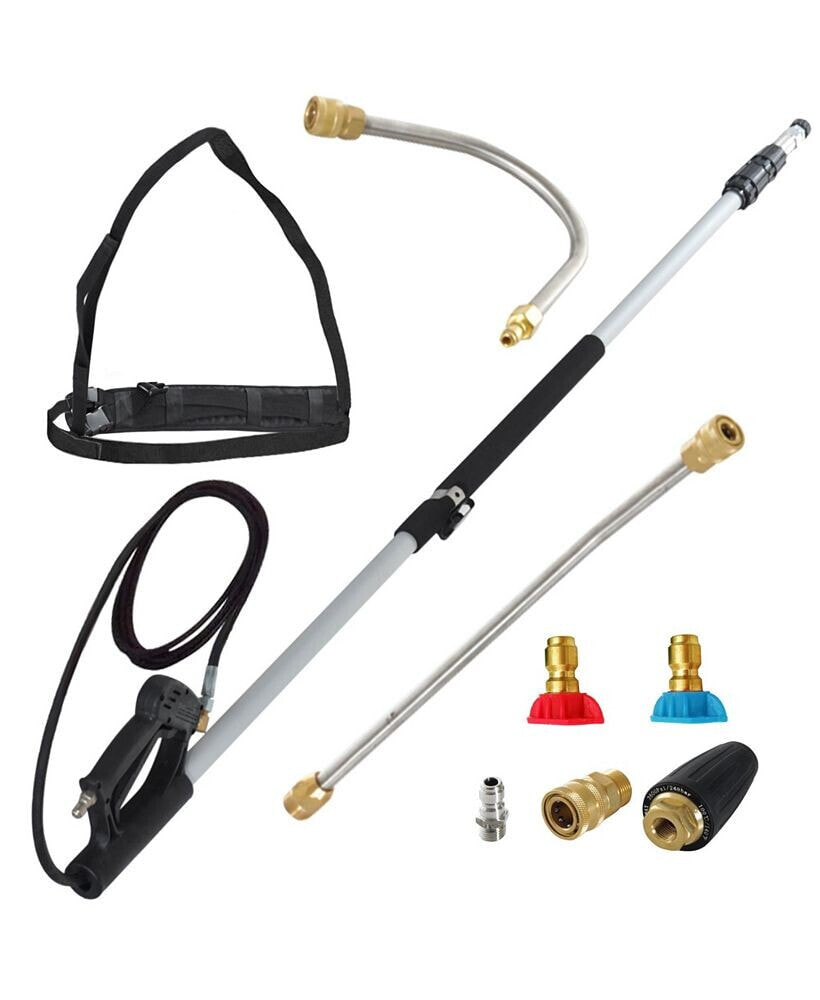 Outsunny 18' High Pressure Power Washer Telescoping Lance Extension Wand with 3/8 Inch Quick Connection, 2 Spray Nozzle Tips, 2 Wand Pivoting Couplers Support Harness - 4000 PSI Max Pressure