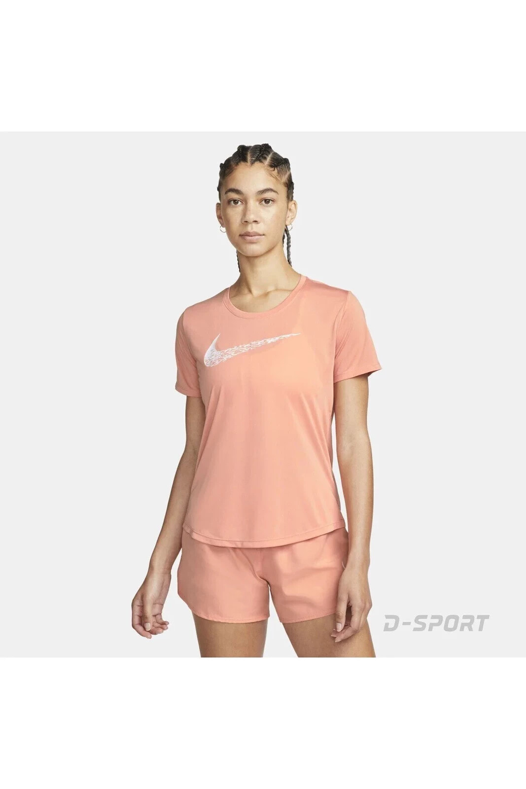 Bisiklet Yaka Düz Pembe Kadın T-Shirt DM7777-824 W NK SWOOSH RUN SS TOP