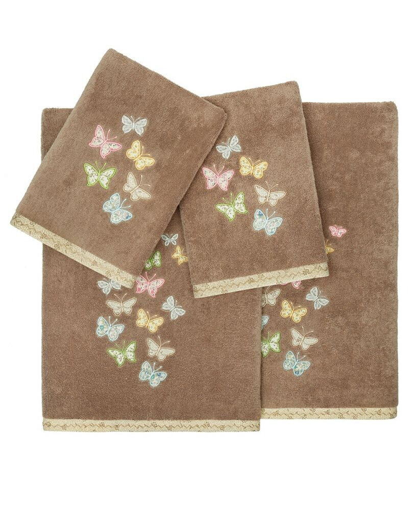 Linum Home textiles Turkish Cotton Mariposa Embellished Hand Towel Set, 2 Piece