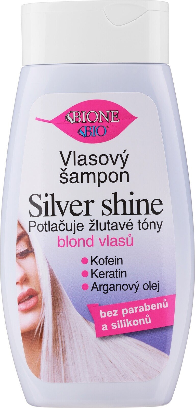 Shampoo mit blauen Pigmenten gegen Gelbstich für blondes, graues und weißes Haar mit Koffein, Keratin und Arganöl - Bione Cosmetics Bio Silver Shine Shampoo