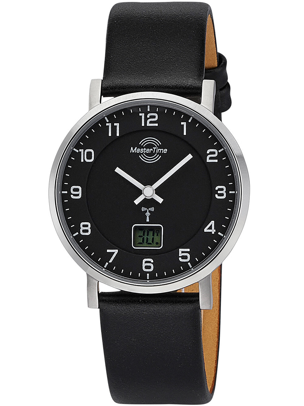 Унисекс часы аналоговые круглые черный кожаный браслет MASTER TIME