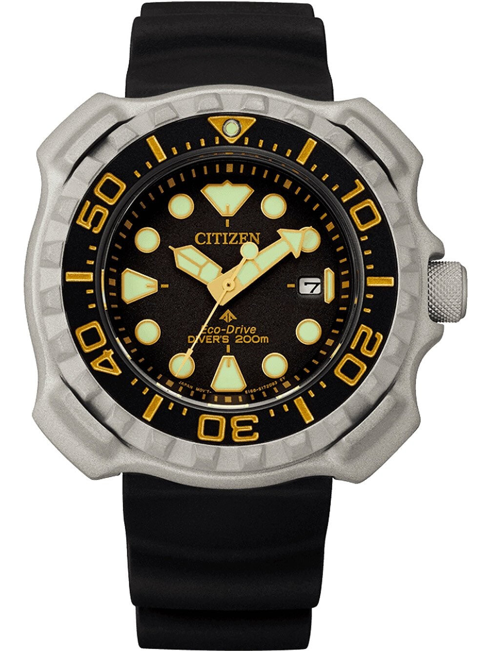 Мужские наручные часы с черным силиконовым ремешком Citizen BN0220-16E Eco-Drive Promaster Titanium 47mm 20ATM