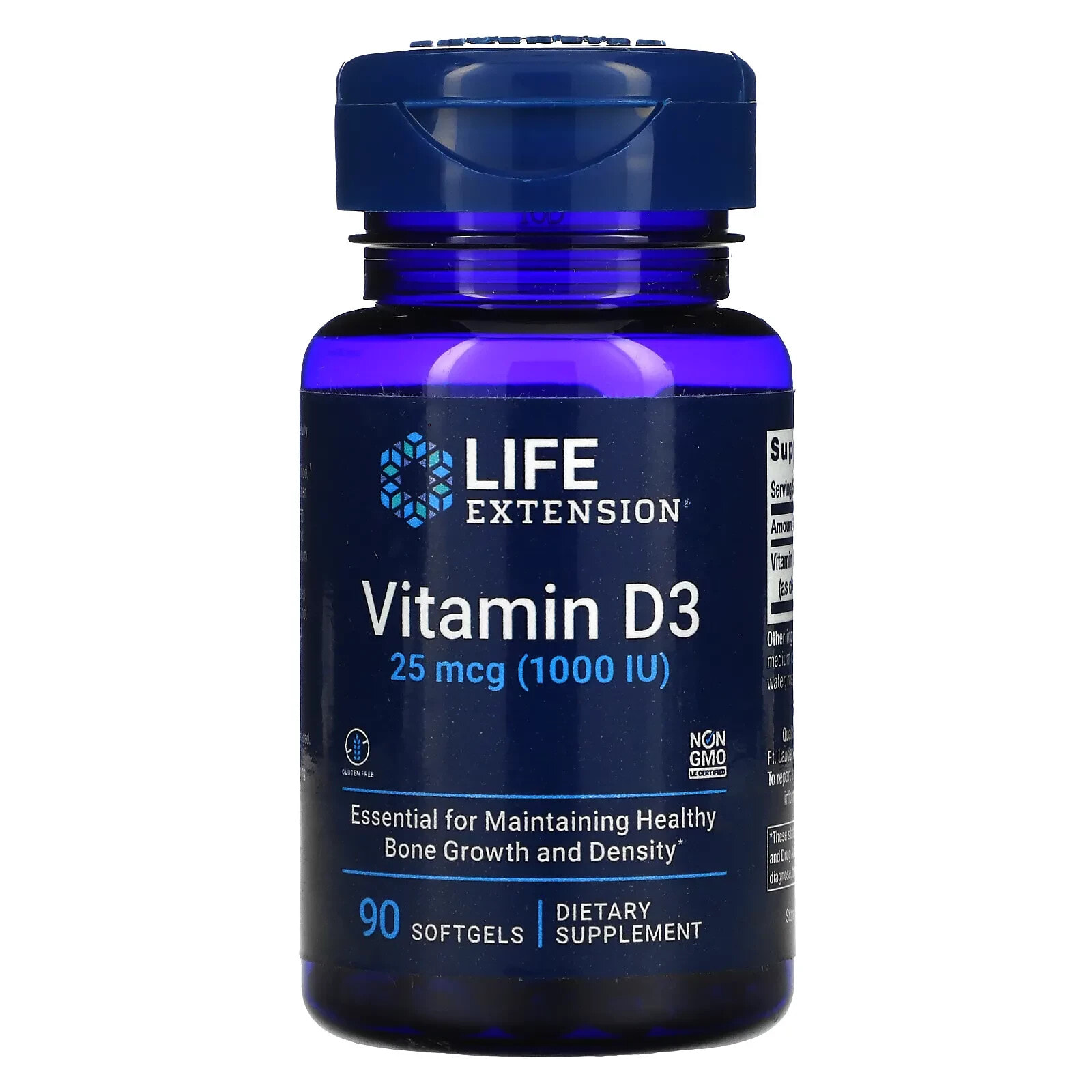 Life Extension, Витамин D3, 25 мкг (1000 МЕ), 90 мягких таблеток