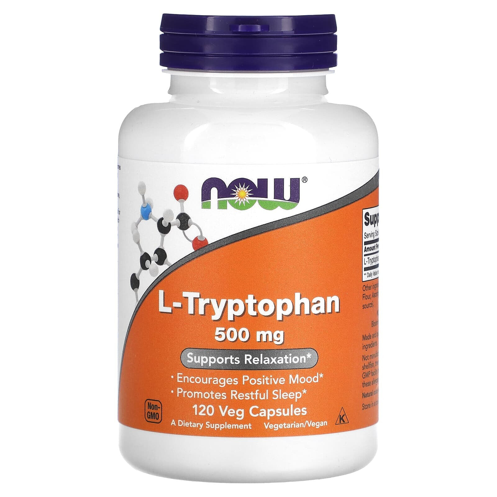 NOW Foods, L-триптофан, 500 мг, 60 растительных капсул