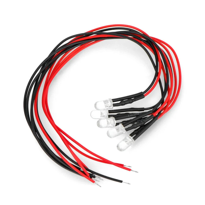 LED 5mm 12V with resistor and wire - white - 5pcs.