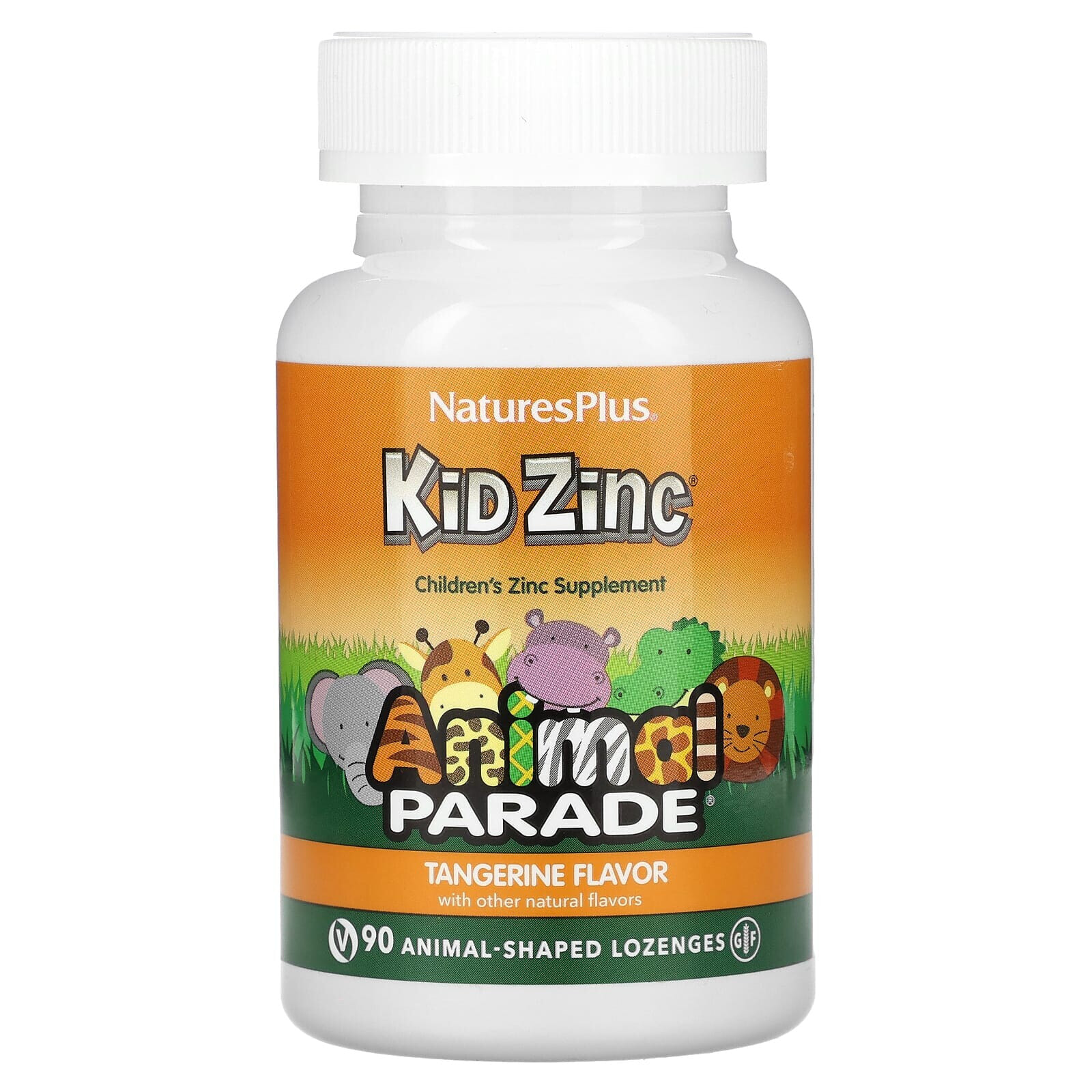 NaturesPlus, Source of Life, Animal Parade, Kid Zinc Lozenges, Tangerine, 90 Animal-Shaped Lozenges