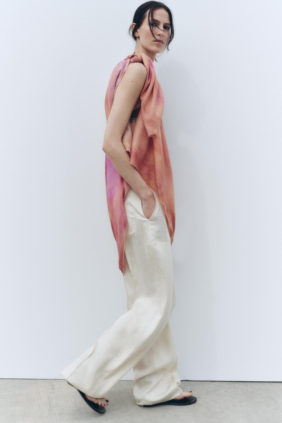 Tie-dye print modal silk blend scarf