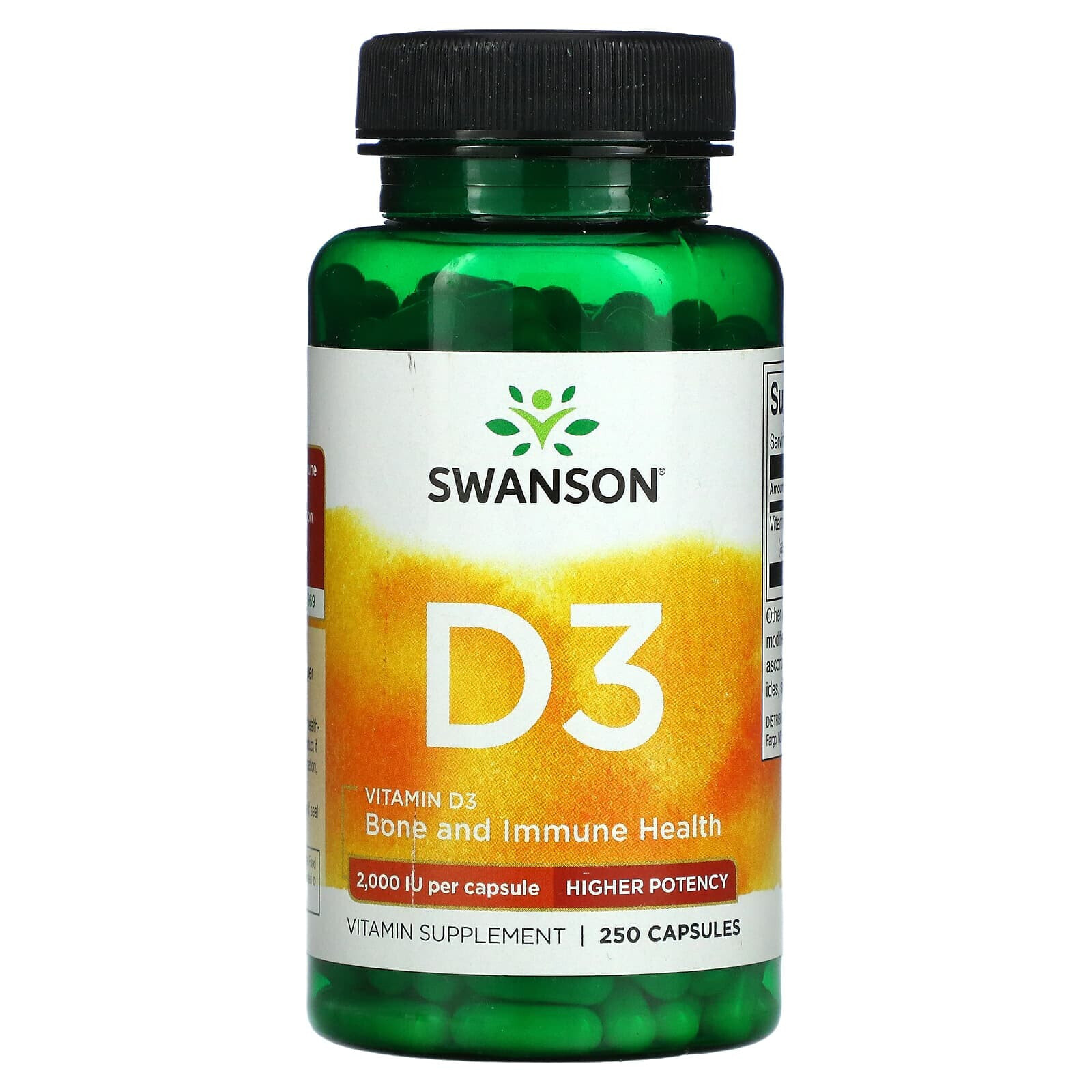 Vitamin D3, Higher Potency, 2,000 IU, 250 Capsules