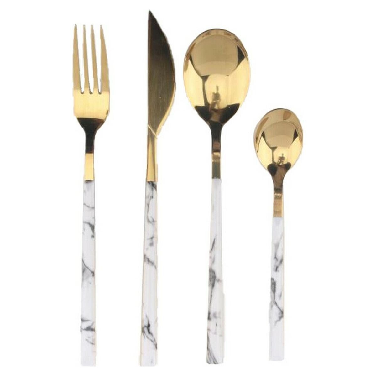 Cutlery set DKD Home Decor 2 x 1,2 x 22,5 cm Golden Stainless steel White (16 Pieces)