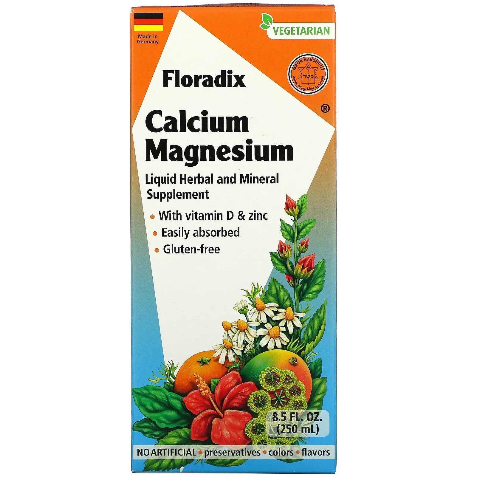 Гайа Хербс, Floradix, кальций и магний с витамином D и цинком, 250 мл (8,5 жидк. Унции)