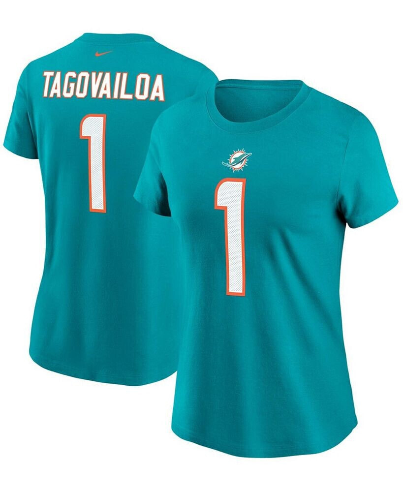 Women's Tua Tagovailoa Aqua Miami Dolphins Name Number T-shirt