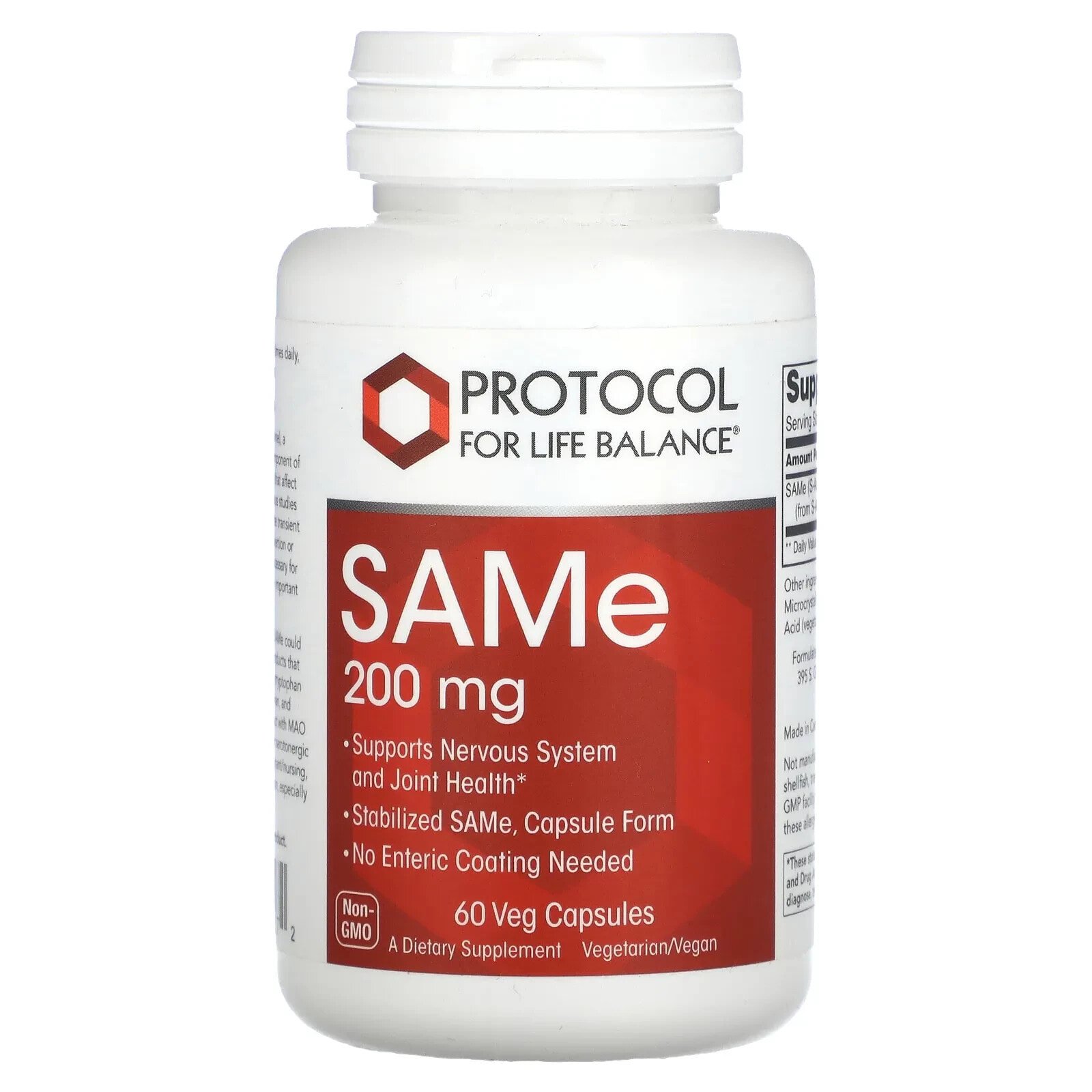 Protocol for Life Balance, SAMe, 200 мг, 60 растительных капсул