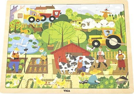 Viga Viga 44588 Puzzle na podkładce 48 elementów - poznajemy farmę
