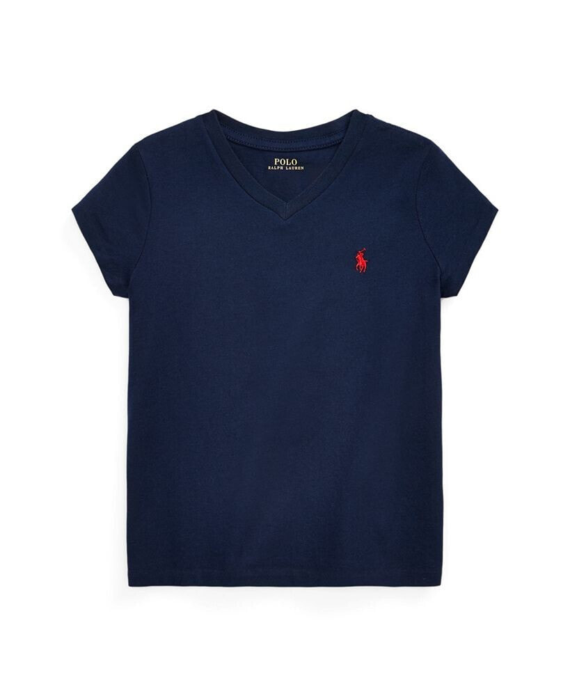 Polo Ralph Lauren toddler and Little Girls Short Sleeve Cotton Jersey V-Neck T-shirt